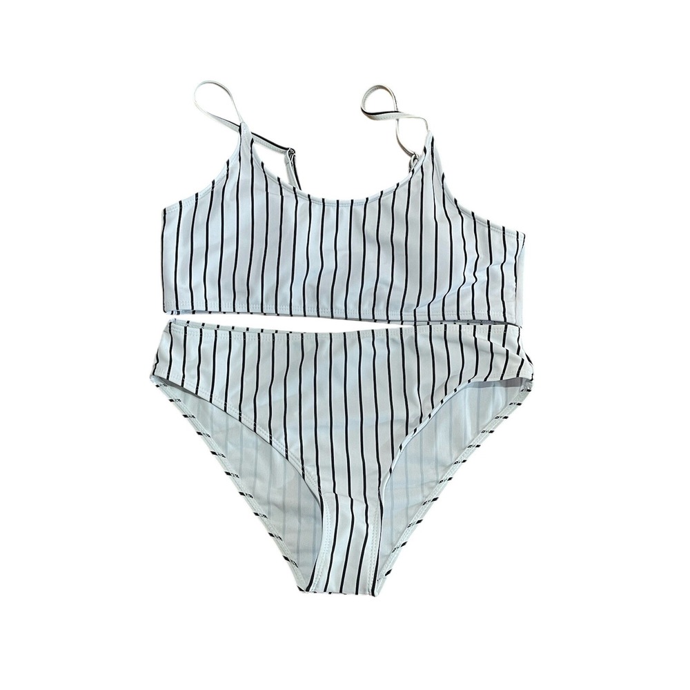 Shein Bikini Swimsuit White Black‎ Stripe Girls Size 160 (13-14Y) New